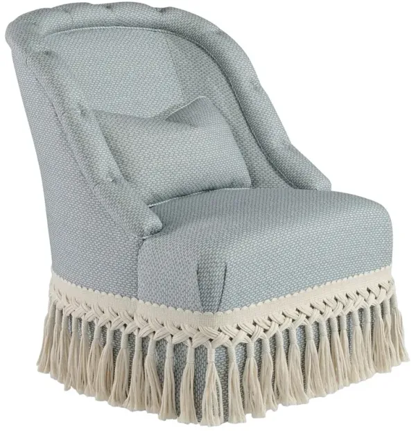 Button Swivel Chair, Morse Mint w/ Braided Bullion Fringe