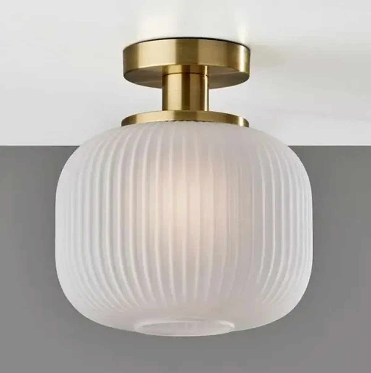 Ellise Flush Mount - Frosted Ribbed Glass/Antique Brass - Gold