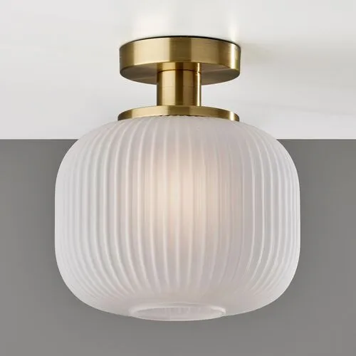 Ellise Flush Mount - Frosted Ribbed Glass/Antique Brass - Gold