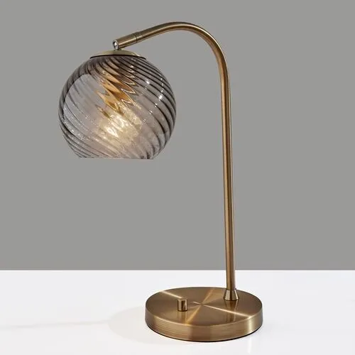 Bennett Globe Desk Lamp - Antique Brass/Smoked Glass - Gold