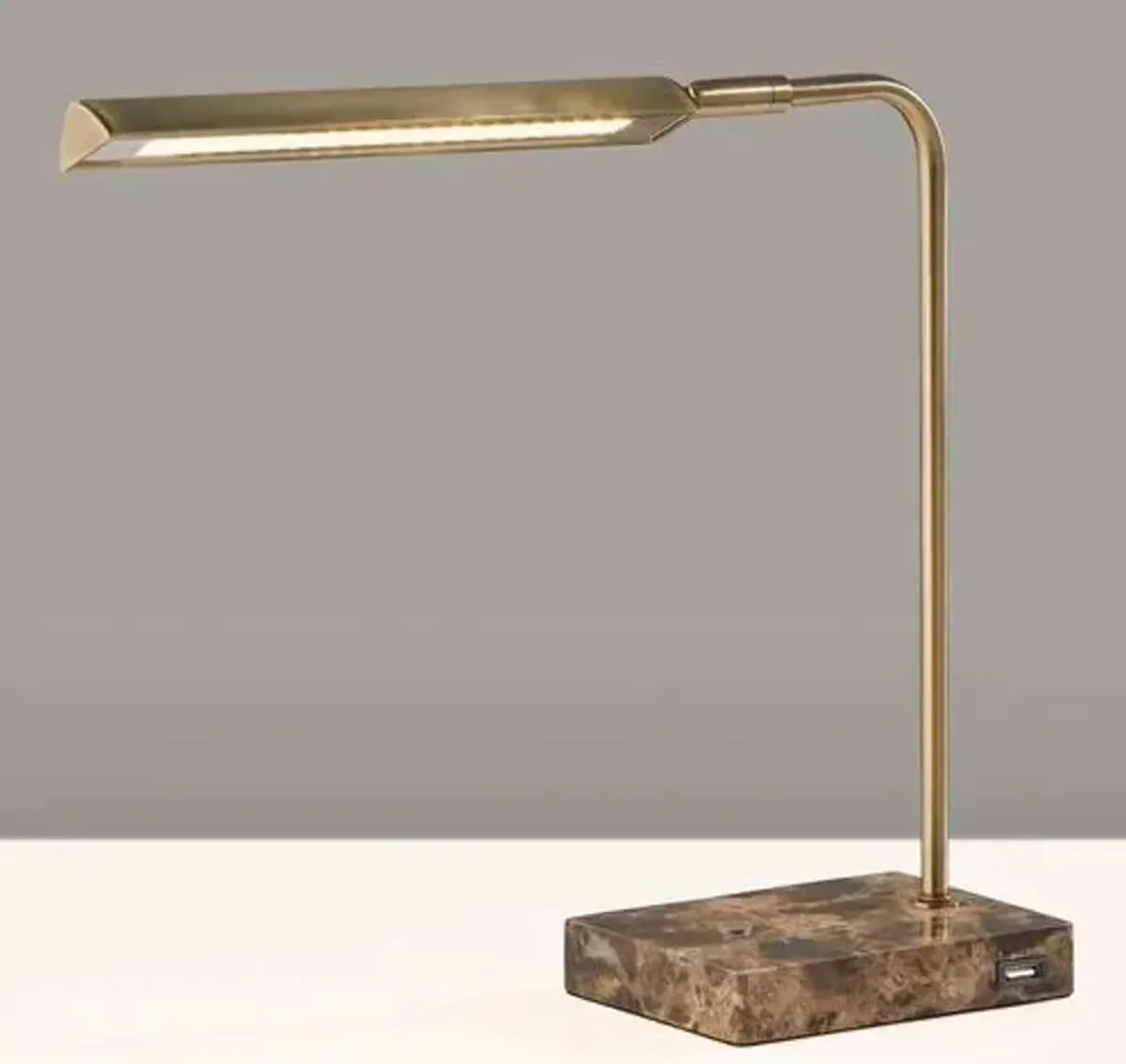 Aiden LED Desk Lamp - Antique Brass/Brown Marble - Gold