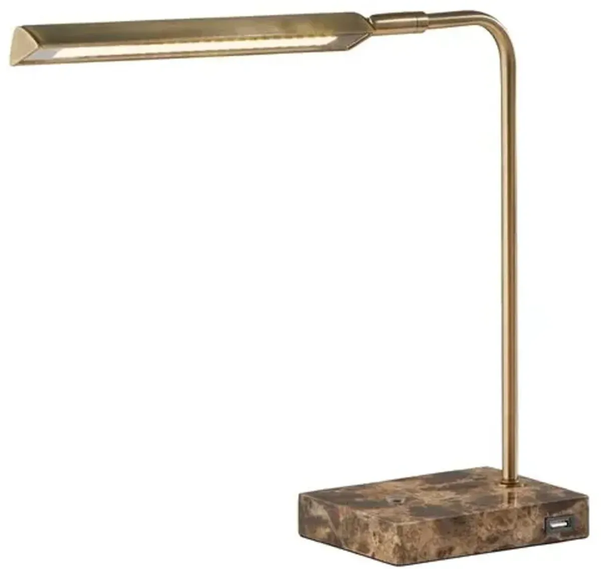 Aiden LED Desk Lamp - Antique Brass/Brown Marble - Gold