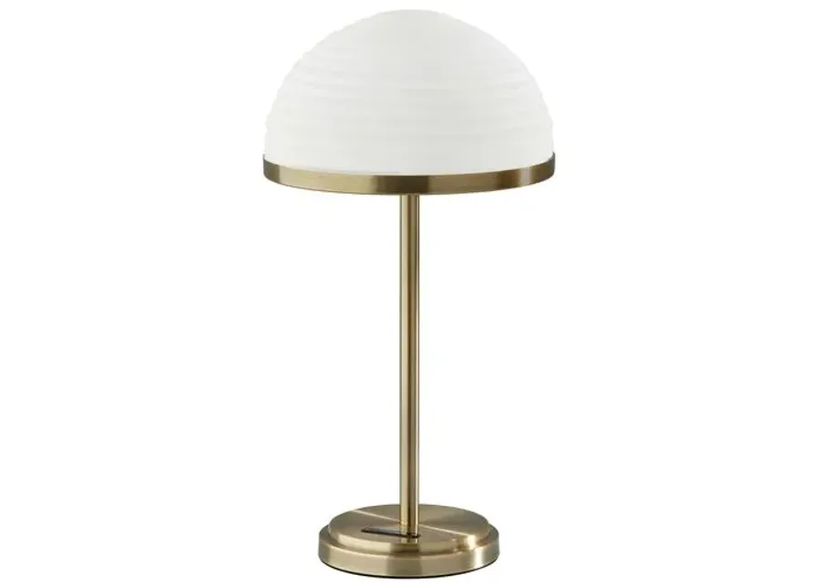 Alexia LED Table Lamp with Smart Switch - Antique Brass/White Glass - Gold