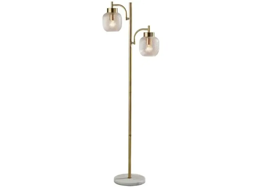 Vincent Tree Floor Lamp - Antique Brass/Textured Glass