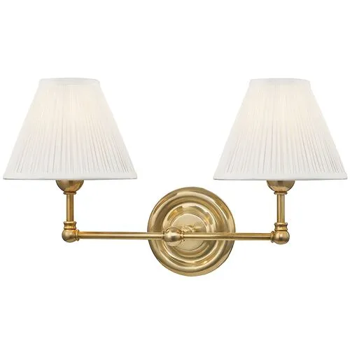 Classic No.1 2-Light Wall Sconce - Silk Shade - Gold