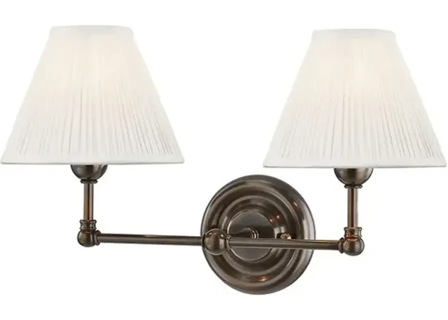 Classic No.1 2-Light Wall Sconce - Silk Shade - Brown