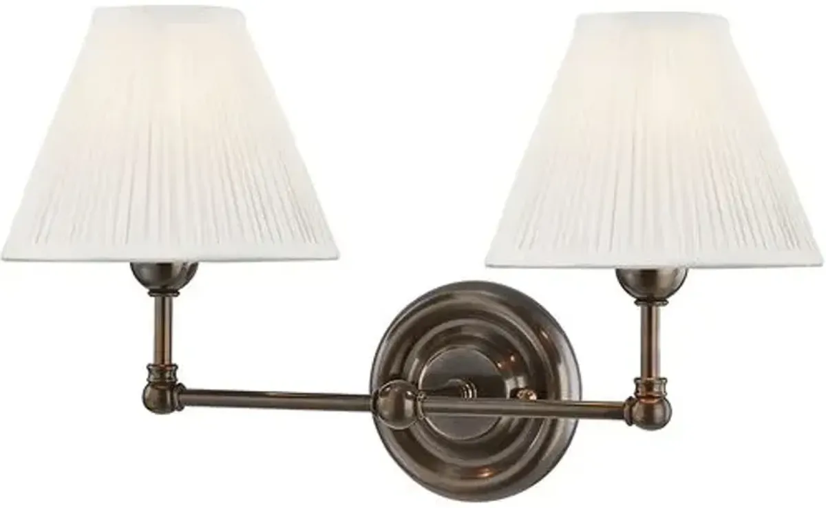 Classic No.1 2-Light Wall Sconce - Silk Shade - Brown