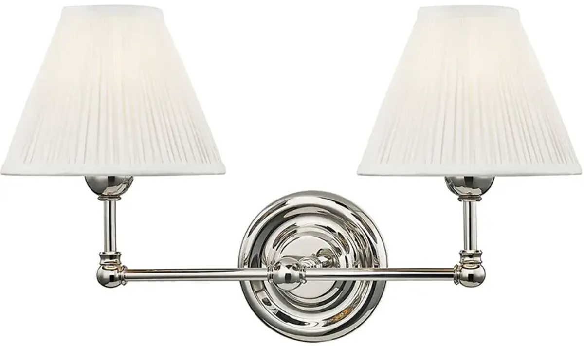 Classic No.1 2-Light Wall Sconce - Silk Shade - Silver
