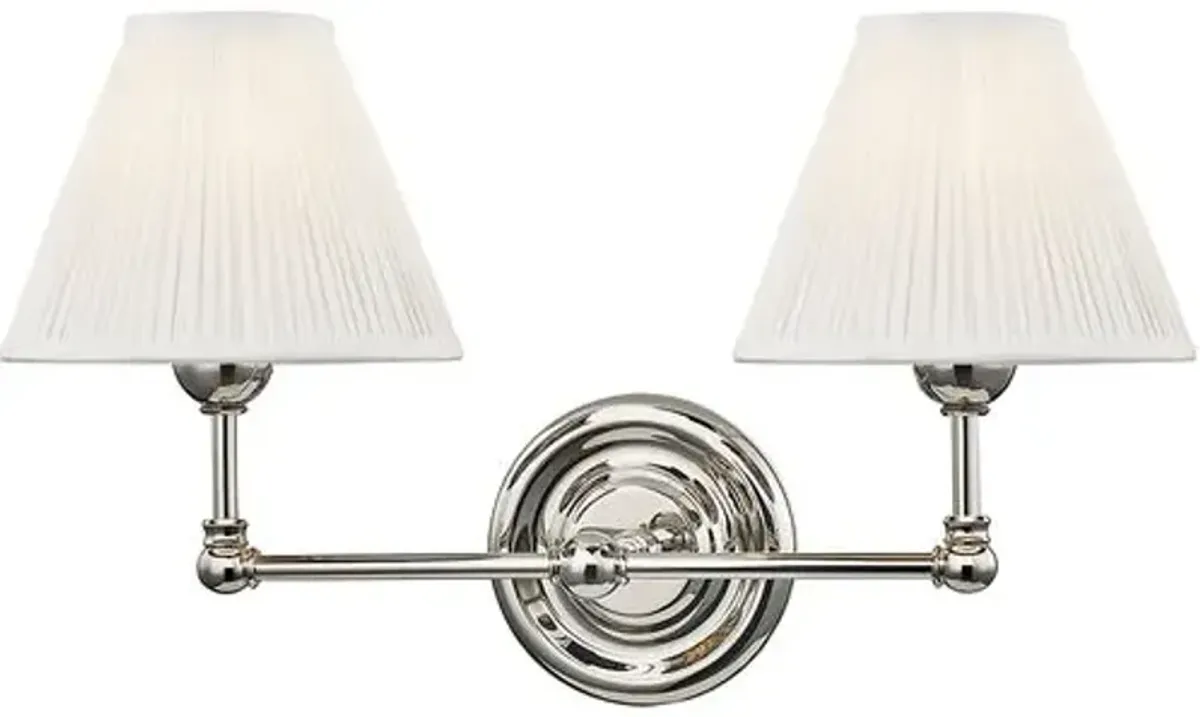 Classic No.1 2-Light Wall Sconce - Silk Shade - Silver