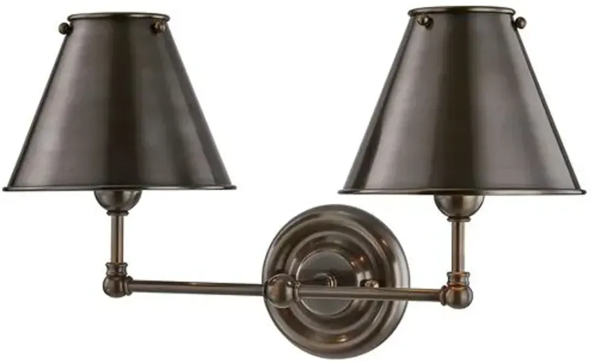 Classic No.1 2-Light Wall Sconce - Metal Shade - Brown