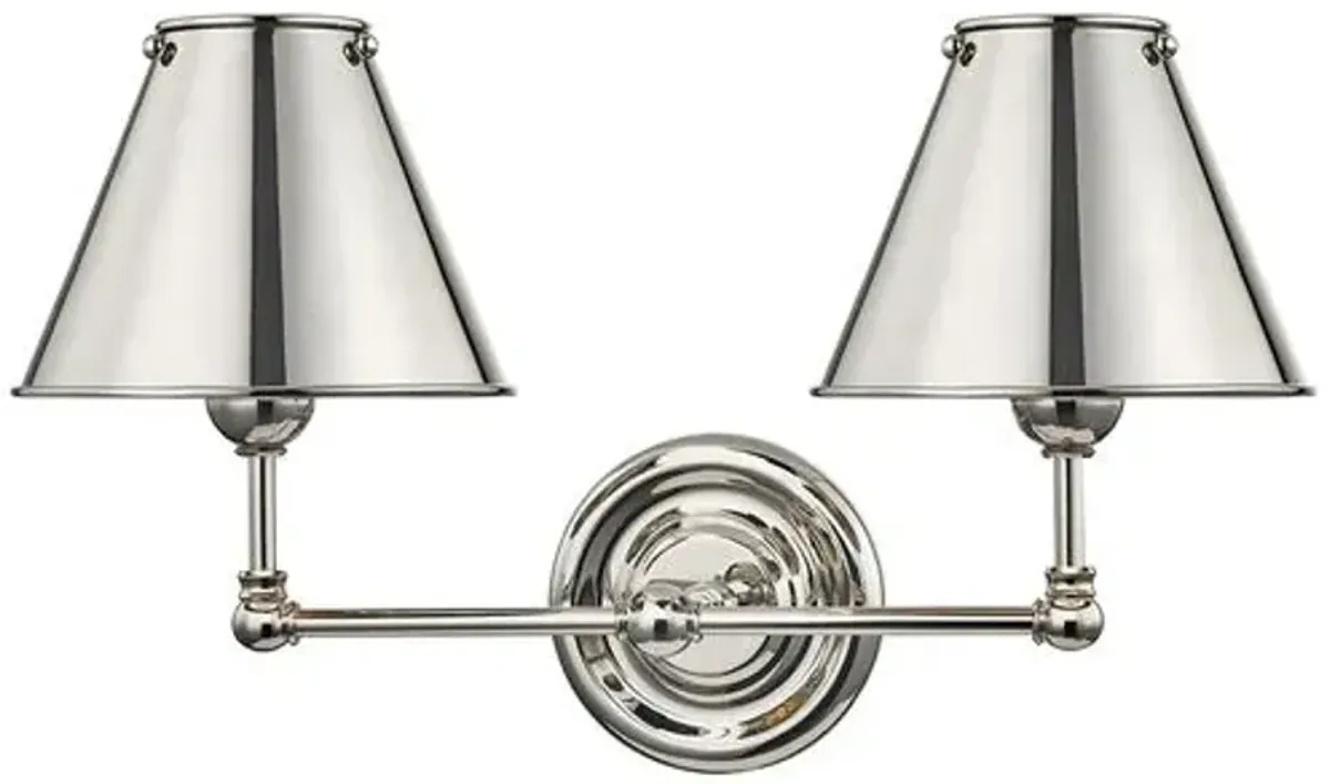 Classic No.1 2-Light Wall Sconce - Metal Shade - Silver
