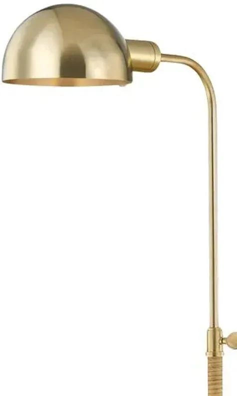 Devon Floor Task Lamp - Rattan/Aged Brass - Gold