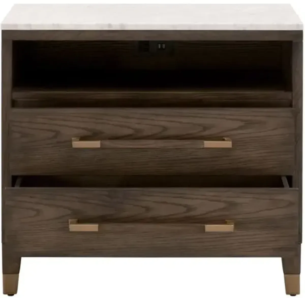 Aspen 2-Drawer Nightstand - Brown Oak/White Marble