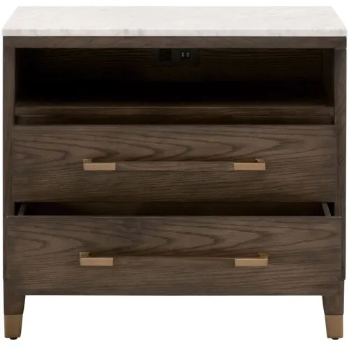 Aspen 2-Drawer Nightstand - Brown Oak/White Marble