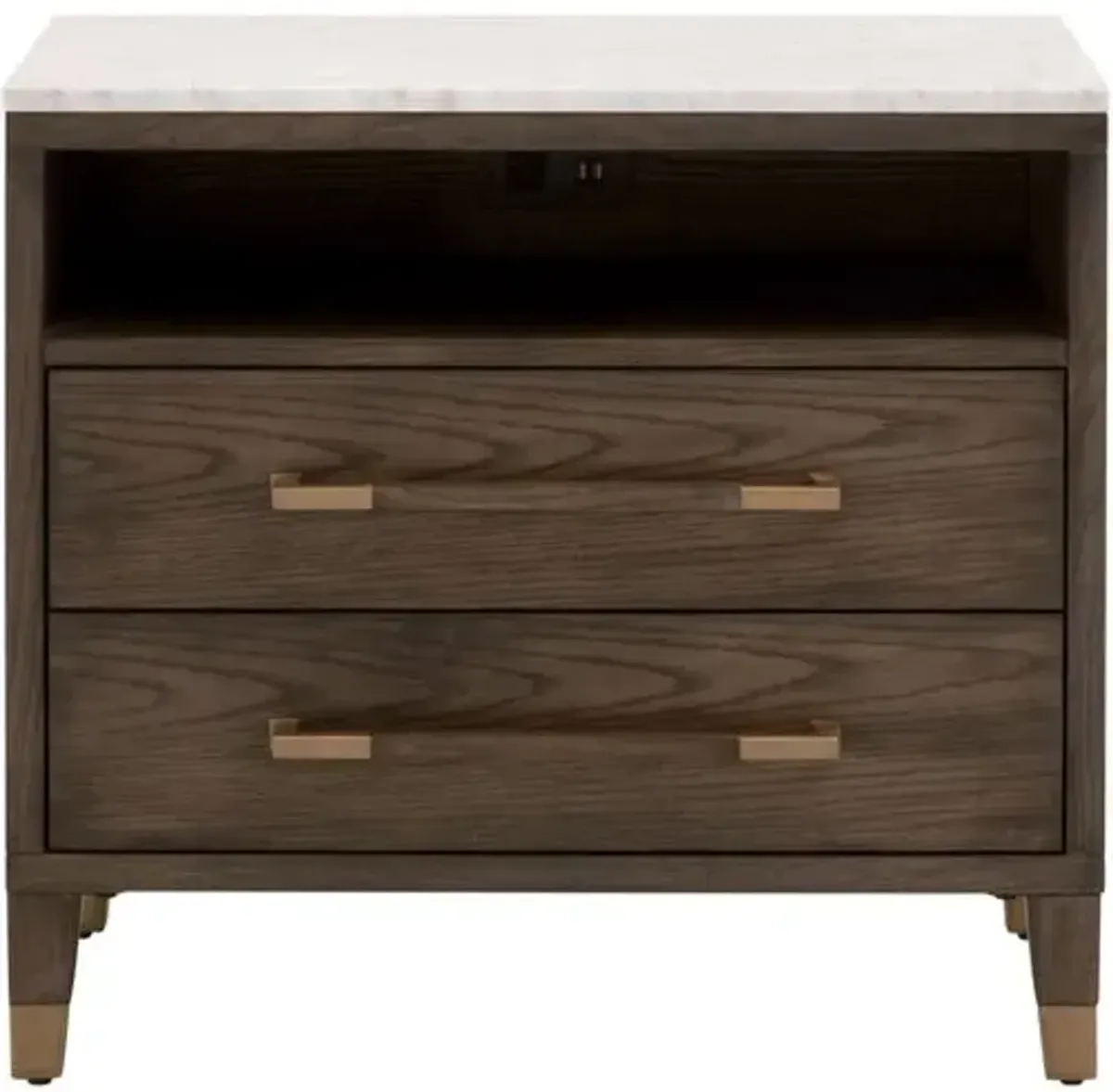 Aspen 2-Drawer Nightstand - Brown Oak/White Marble