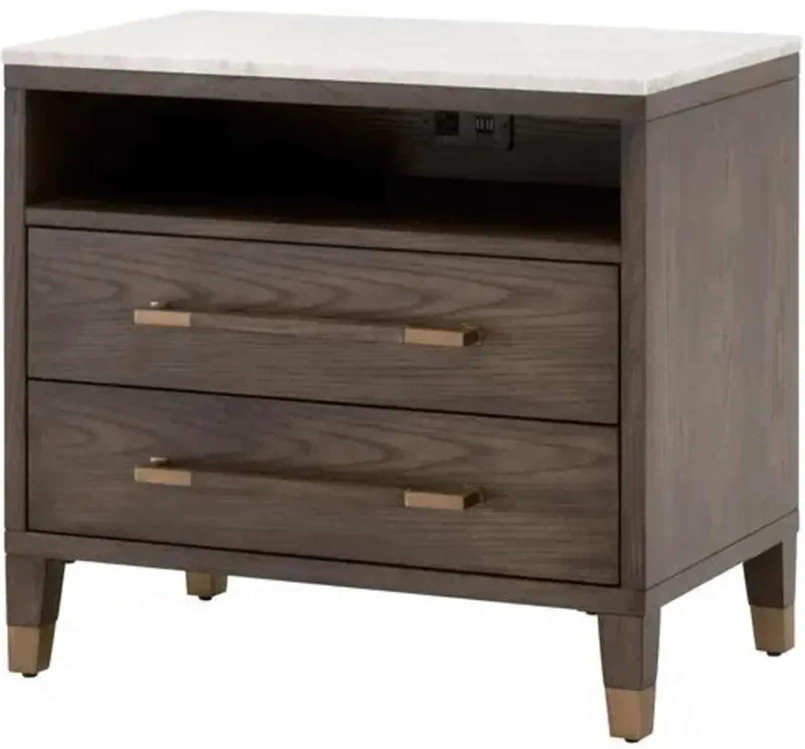 Aspen 2-Drawer Nightstand - Brown Oak/White Marble