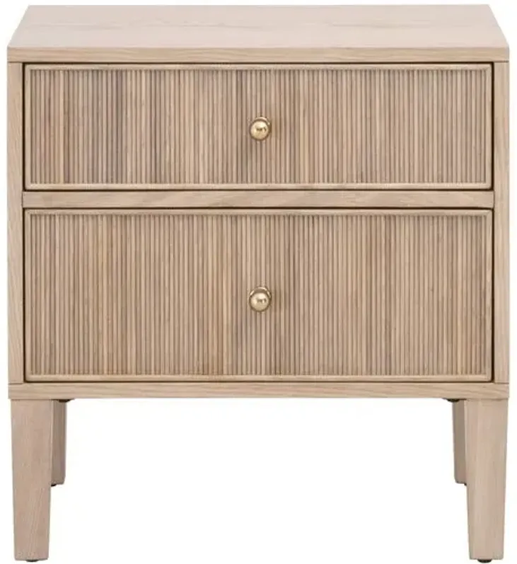 Linden Fluted 2-Drawer Nightstand - Natural Oak