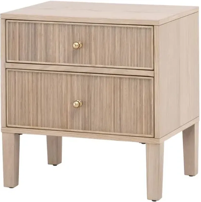 Linden Fluted 2-Drawer Nightstand - Natural Oak