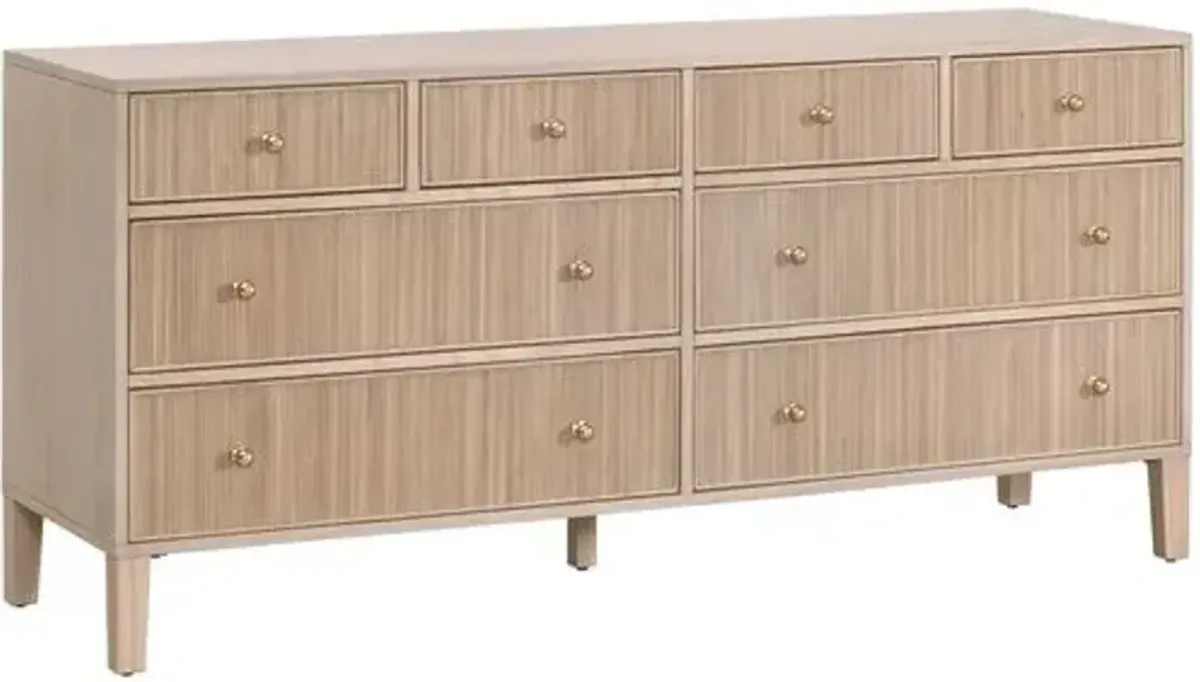 Linden Fluted 8-Drawer Double Dresser - Natural Oak - Brown