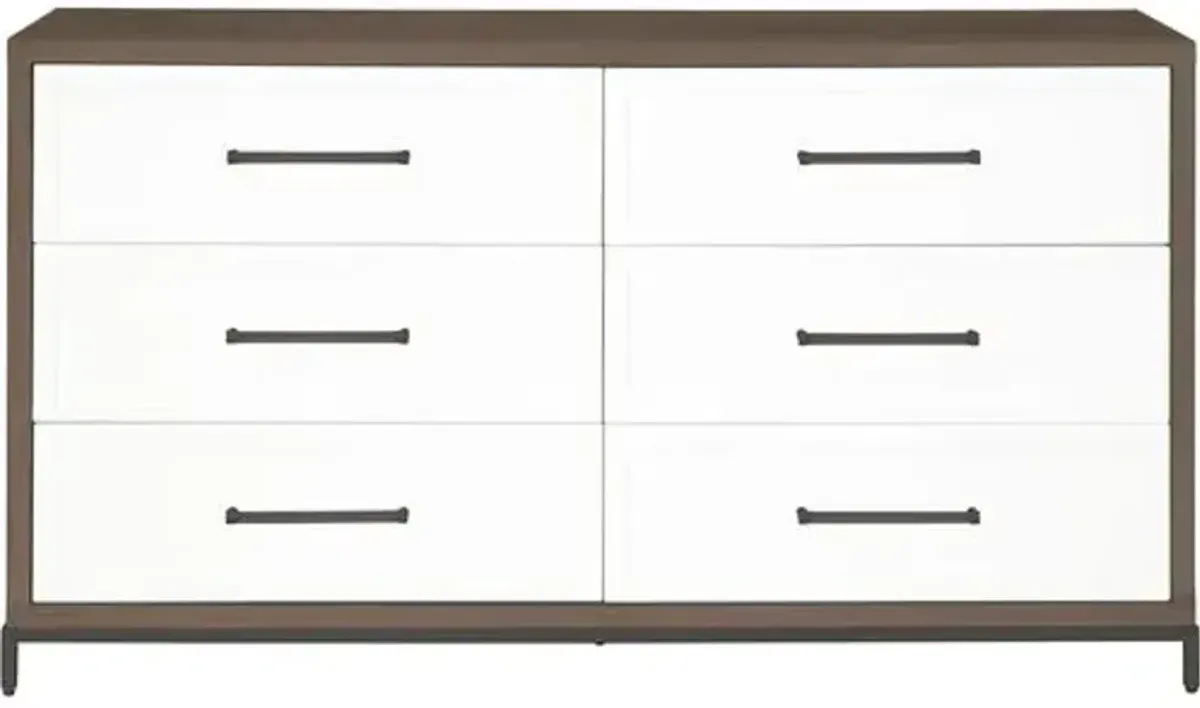 Fawn 6-Drawer Double Dresser - Brown Acacia/Matte White