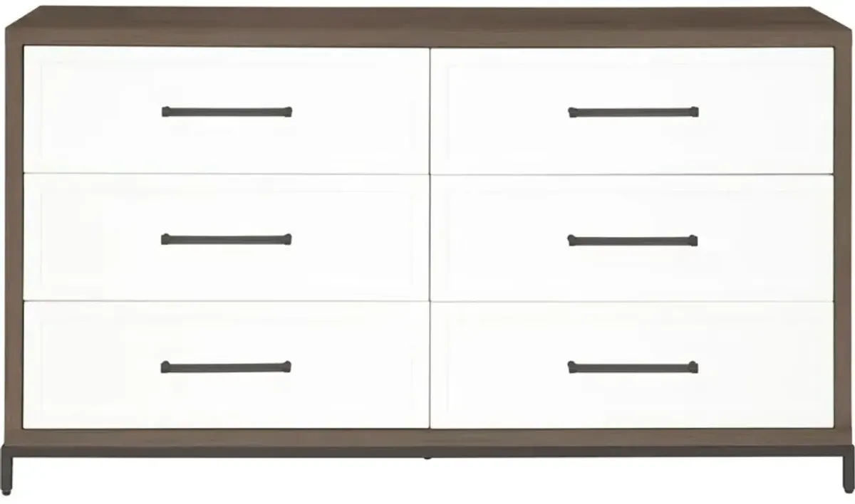 Fawn 6-Drawer Double Dresser, Brown Acacia/Matte White