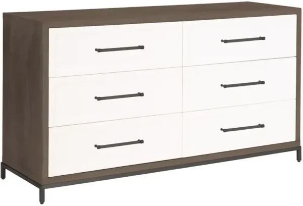 Fawn 6-Drawer Double Dresser, Brown Acacia/Matte White