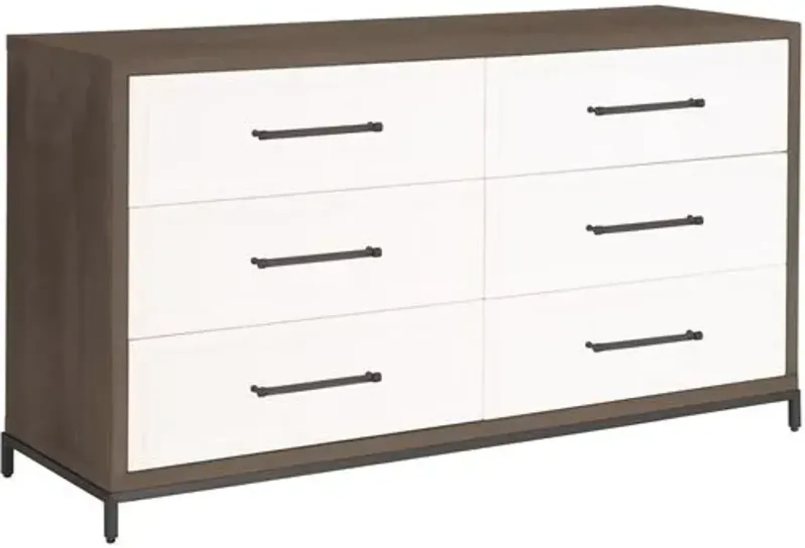 Fawn 6-Drawer Double Dresser - Brown Acacia/Matte White