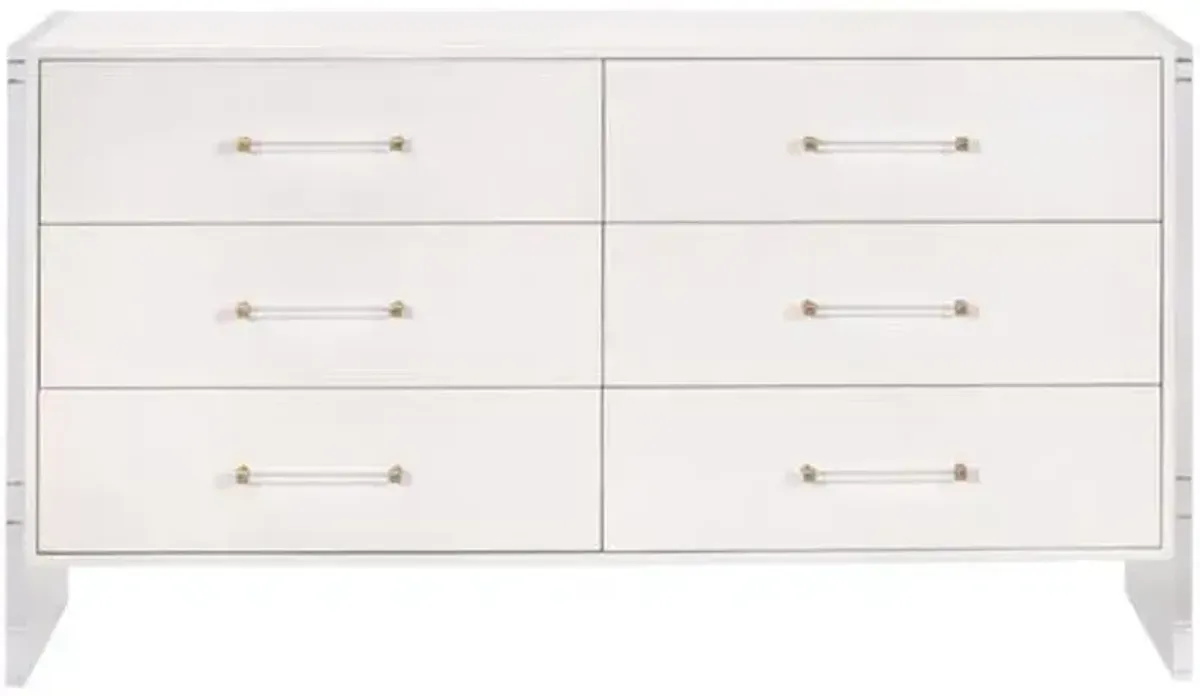 Regan Shagreen 6-Drawer Double Dresser - Pearl/Lucite - White