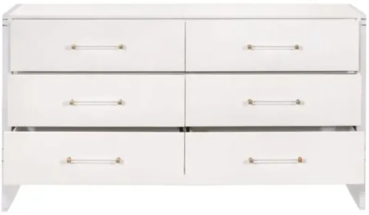 Regan Shagreen 6-Drawer Double Dresser - Pearl/Lucite - White