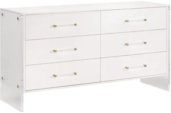 Regan Shagreen 6-Drawer Double Dresser, Pearl/Lucite