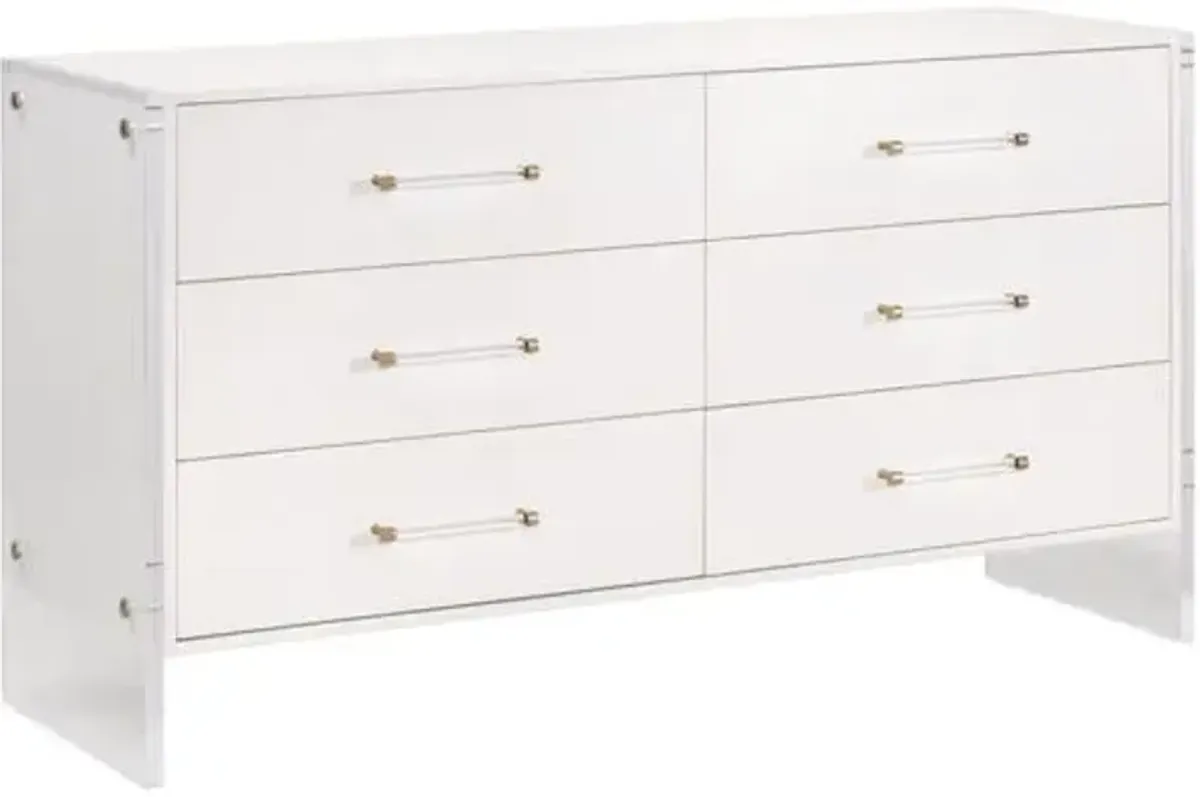 Regan Shagreen 6-Drawer Double Dresser - Pearl/Lucite - White