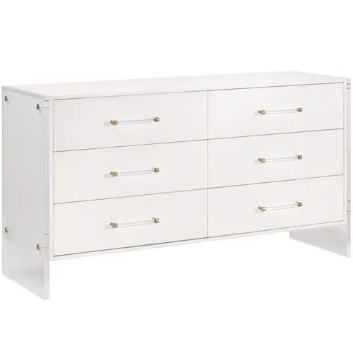 Regan Shagreen 6-Drawer Double Dresser - Pearl/Lucite - White