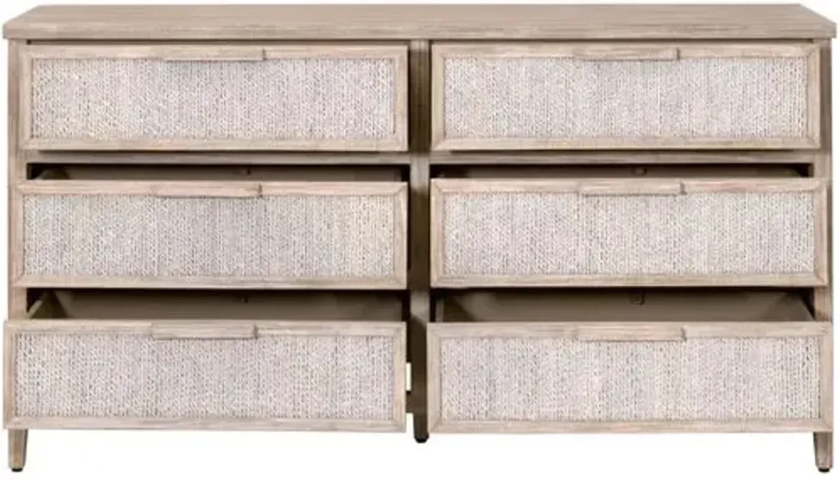 Huck 6-Drawer Double Dresser - Natural Gray/White Wash Rope