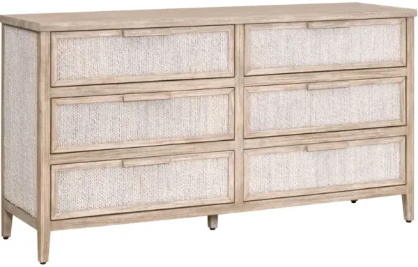 Huck 6-Drawer Double Dresser, Natural Gray/White Wash Rope