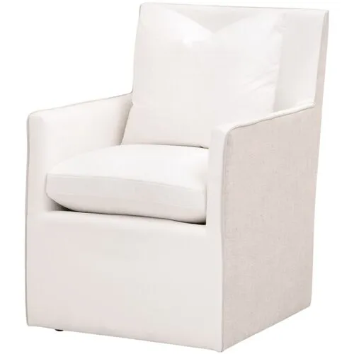 Juliana 2-Tone Armchair with Casters - Pearl/Bisque Linen Performance - White