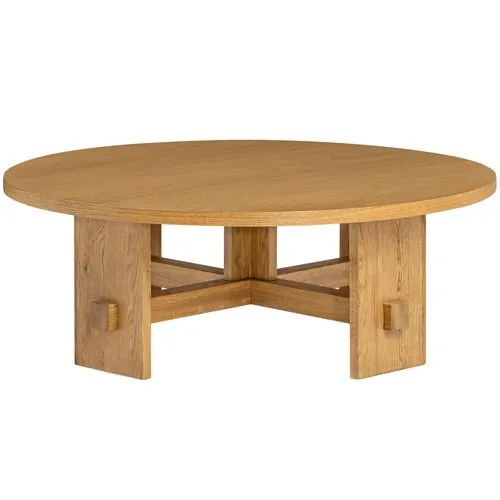 Federico Round Oak Coffee Table - Honey - Tulsi Home - Brown