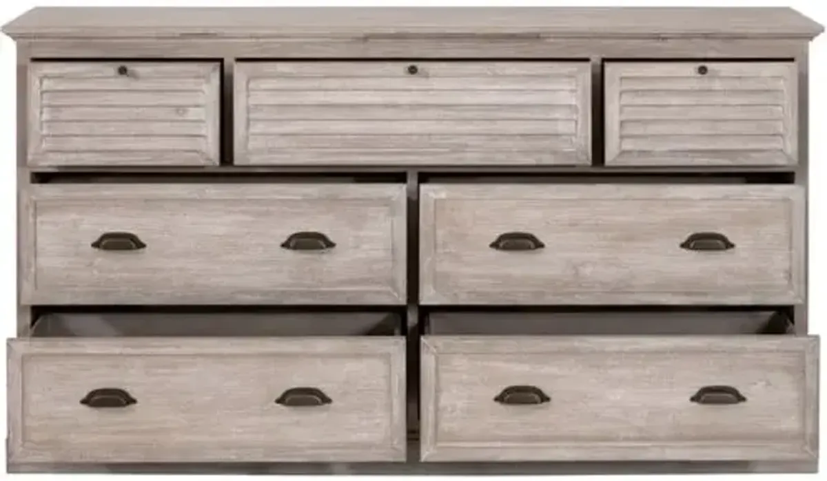 August 7-Drawer Media Dresser - Natural Gray Acacia - Brown