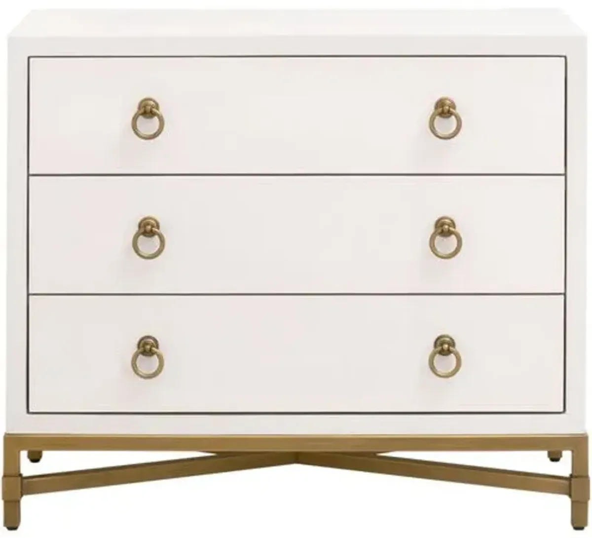 Sophia Shagreen 3-Drawer Nightstand - Pearl/Brushed Gold