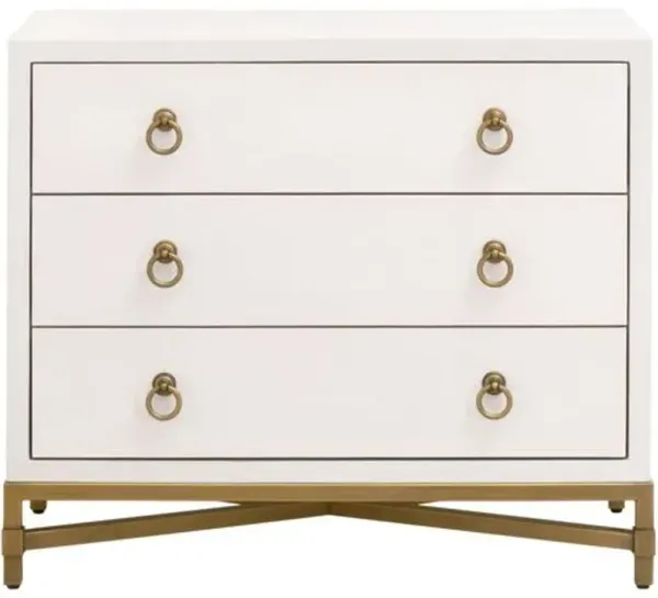 Strand Faux-Shagreen 3-Drawer Nightstand - Pearl/Brushed Gold
