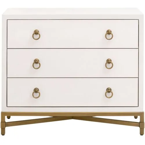 Sophia Shagreen 3-Drawer Nightstand - Pearl/Brushed Gold