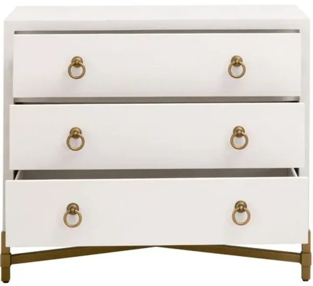 Sophia Shagreen 3-Drawer Nightstand - Pearl/Brushed Gold