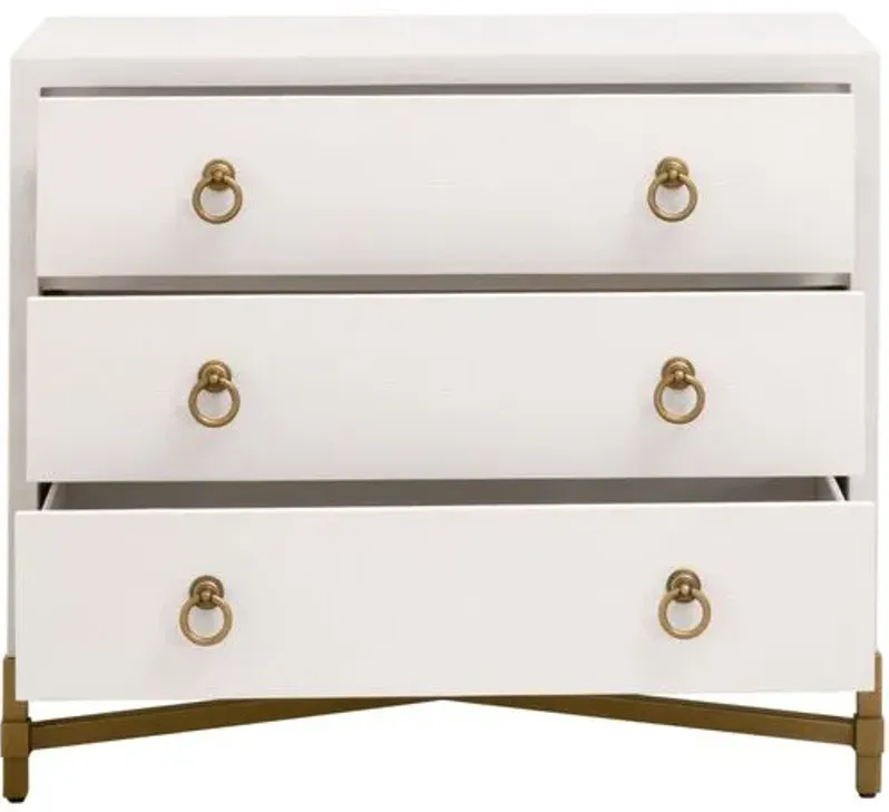 Sophia Shagreen 3-Drawer Nightstand - Pearl/Brushed Gold