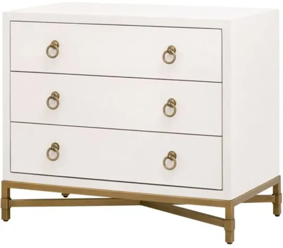 Strand Faux-Shagreen 3-Drawer Nightstand - Pearl/Brushed Gold