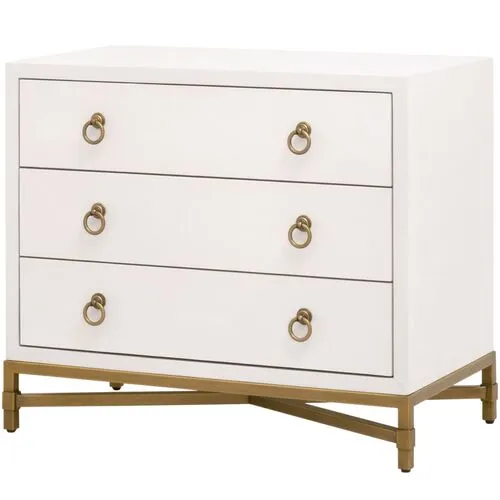 Sophia Shagreen 3-Drawer Nightstand - Pearl/Brushed Gold