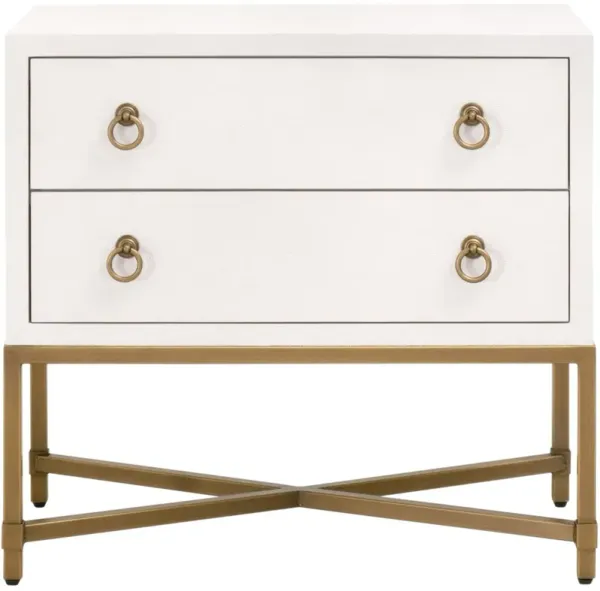 Strand Faux-Shagreen 2-Drawer Nightstand, Pearl/Brushed Gold