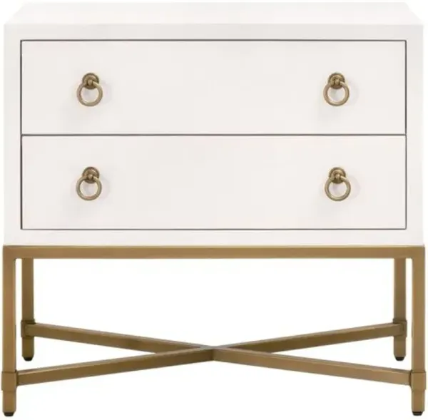 Strand Faux-Shagreen 2-Drawer Nightstand - Pearl/Brushed Gold