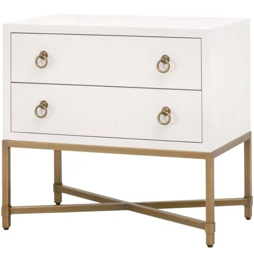 Sophia Shagreen 2-Drawer Nightstand - Pearl/Brushed Gold