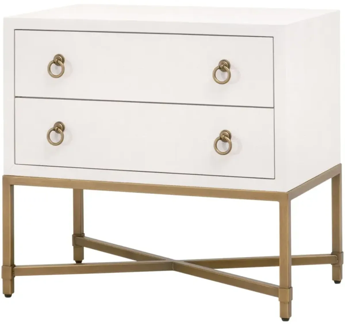 Strand Faux-Shagreen 2-Drawer Nightstand, Pearl/Brushed Gold