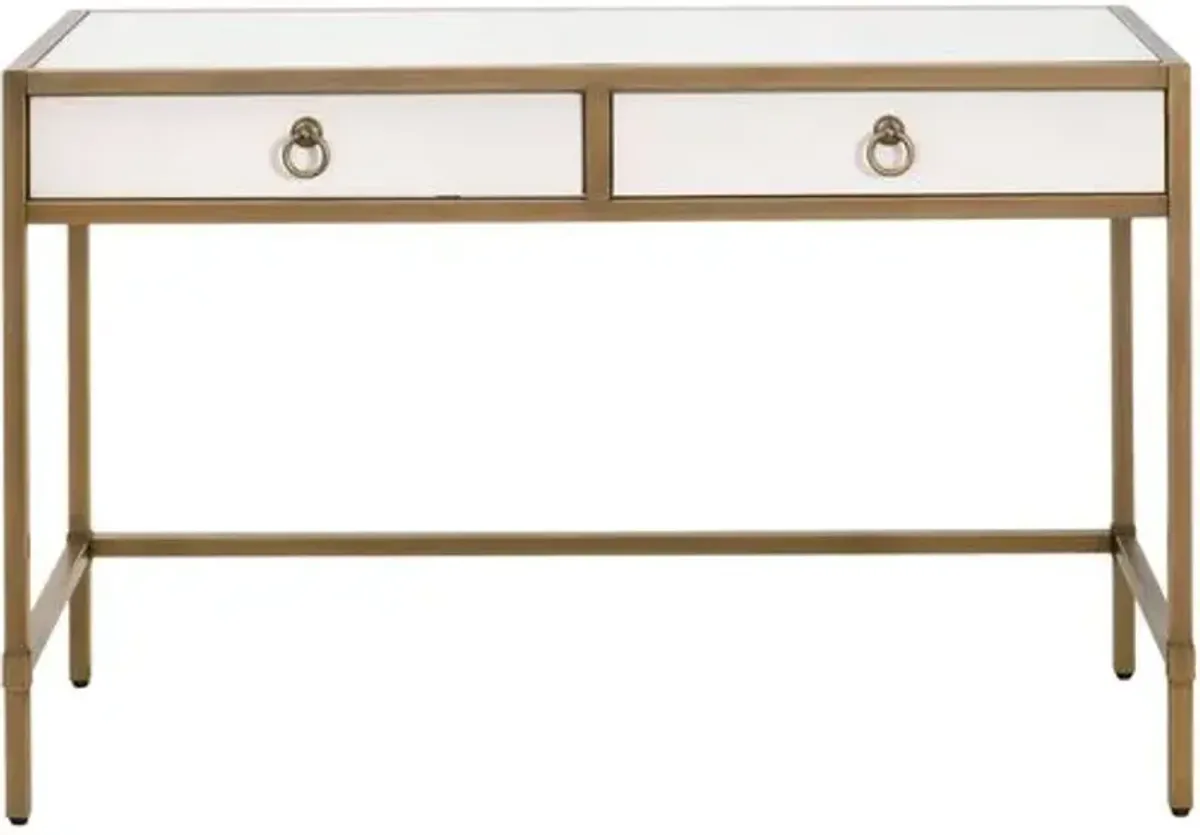 Sophia Shagreen Desk - Pearl/Brushed Gold - White