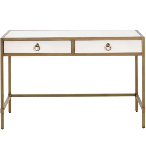 Sophia Shagreen Desk - Pearl/Brushed Gold - White